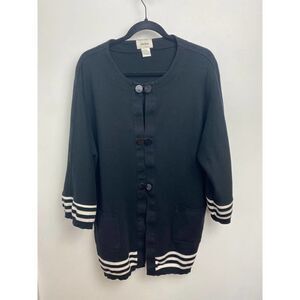 Preppy Neiman Marcus 100% Cotton Jacket Sweater Chic Buttons Black Career XL